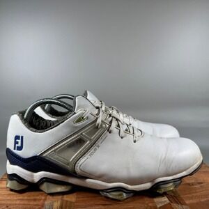 FootJoy Tour X Mens Golf Shoes White Blue Leather Cleated 55404 Size 9.5 M